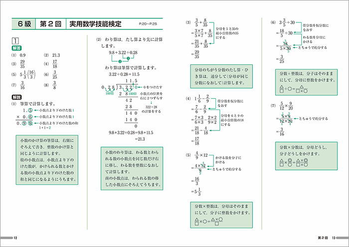 「過去問題集」算数検定６級 別冊中面（解答と解説）