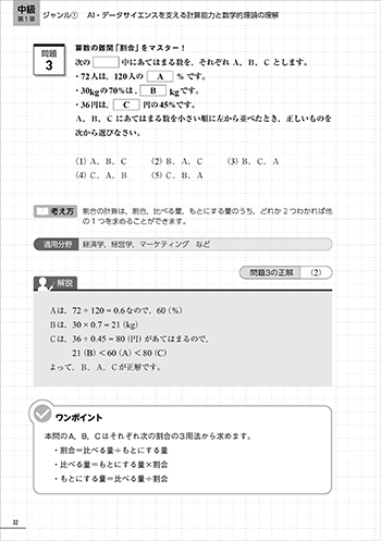 「データサイエンス数学ストラテジスト」公式問題集　中級　中面1