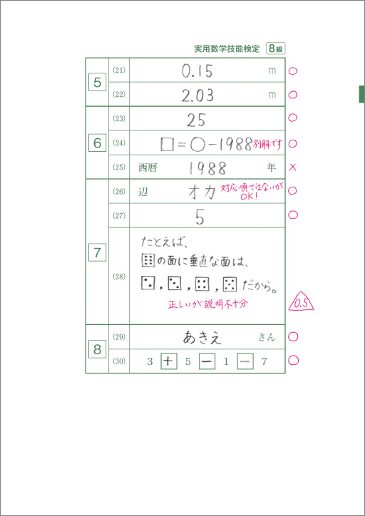 算数検定8級の採点例②