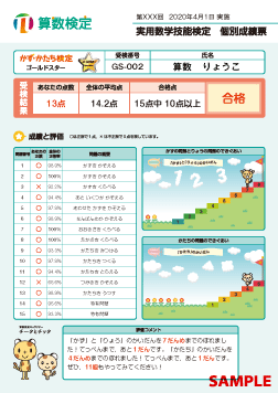 かず・かたち検定ゴールドスター